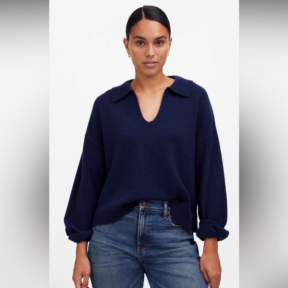 NEW Madewell Cashmere-Wool Polo Sweater Bright Cobalt